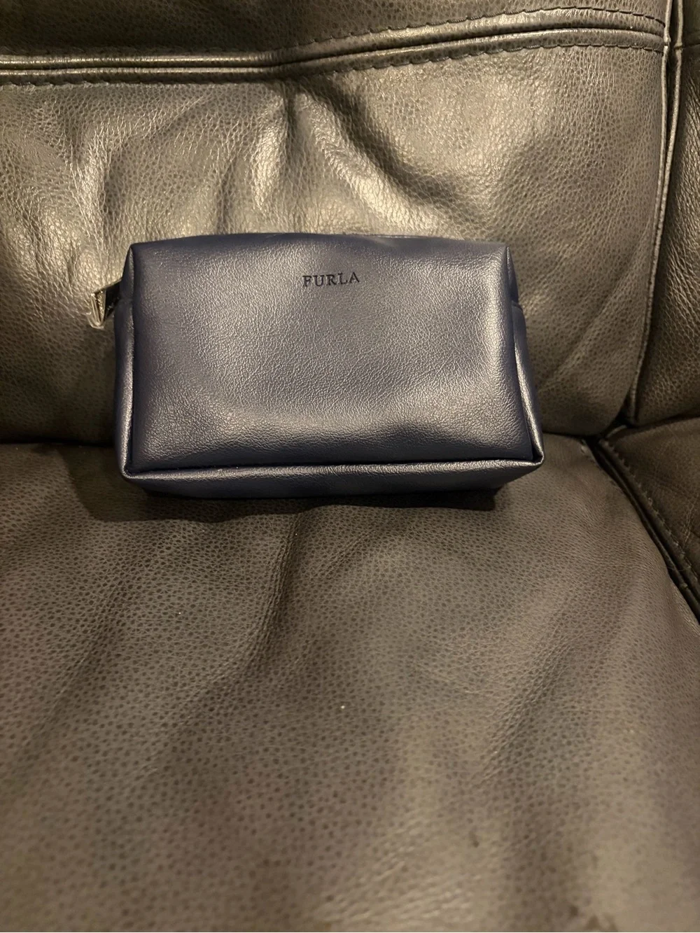 Furla Navy Leather Cosmetic Pouch